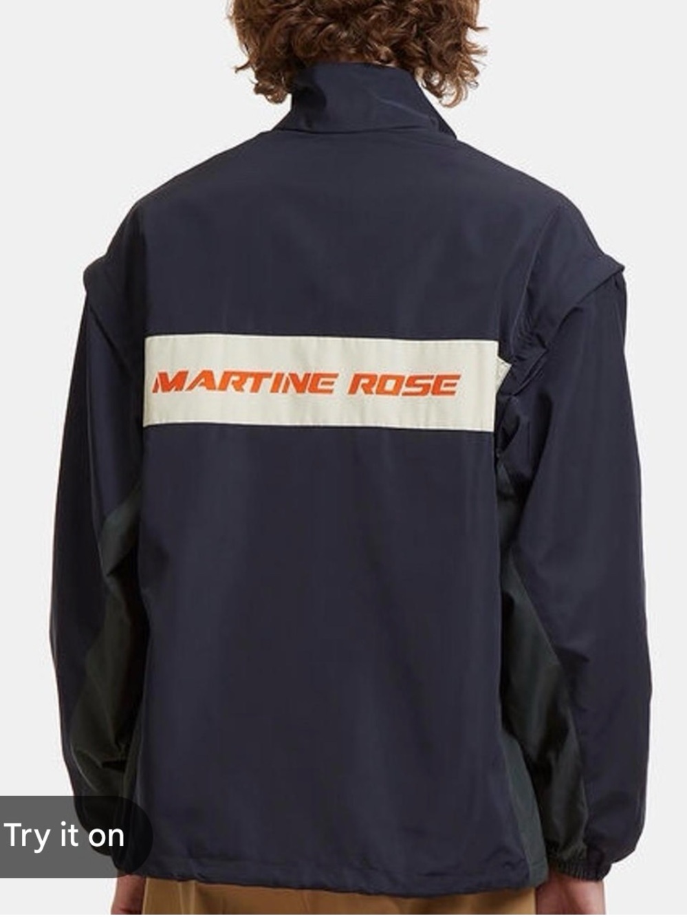 Martine Rose Navy Jacket with White Panel and Orange Logo
